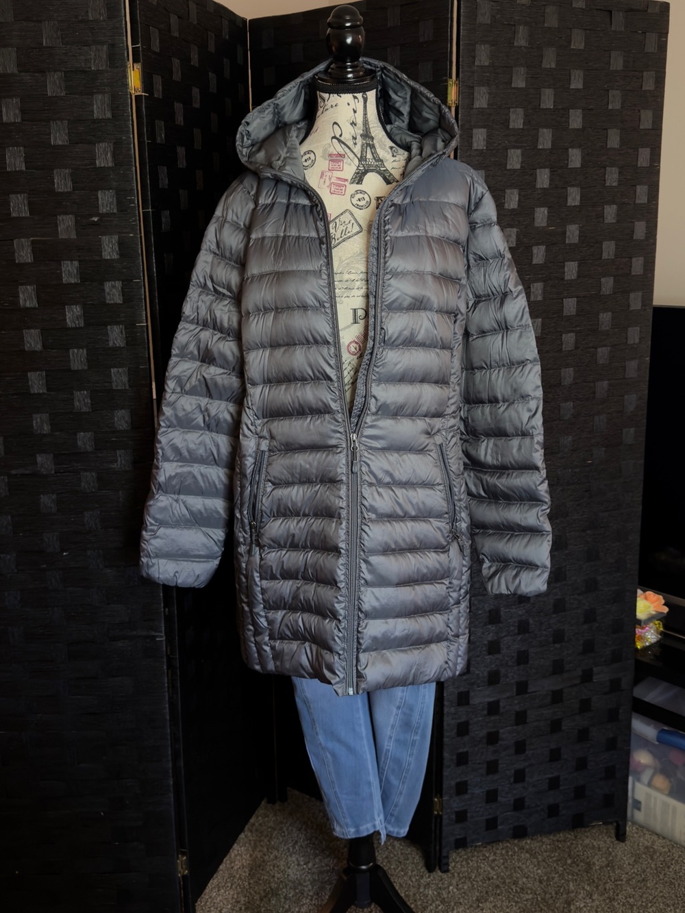 Women's Hooded Long Puffer Coat - Gray